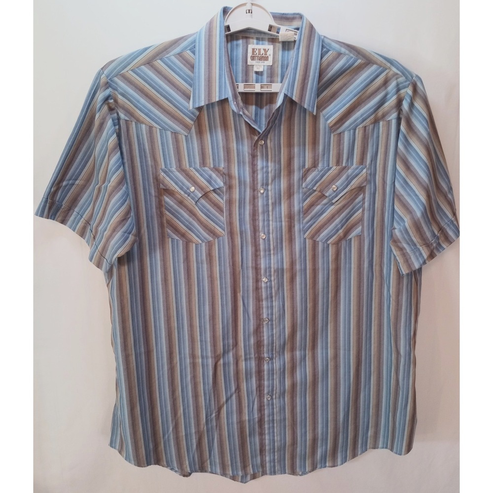 Ely Cattleman Men's Western Pearl Snap Button Down Shirt, 2XL Tall, Stripes